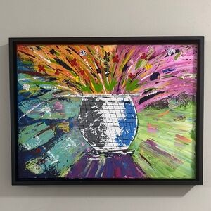 Colorful Floral Burst Painting in Black Frame